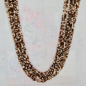 5 Strand Brown and Cream Hand-made, Seed Bead Necklace